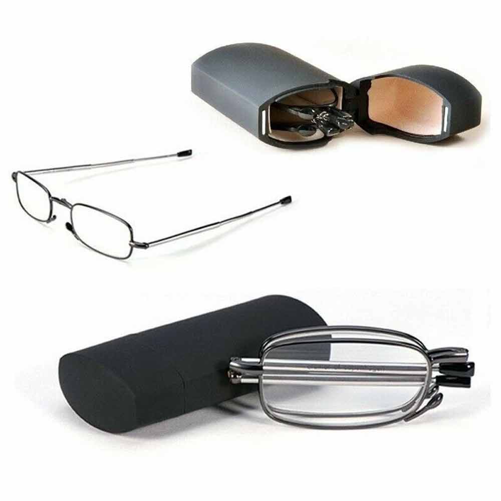 Folding Reading Glasses – +1.5 +2.0 Black Frame, Compact with Carry Case for Men
