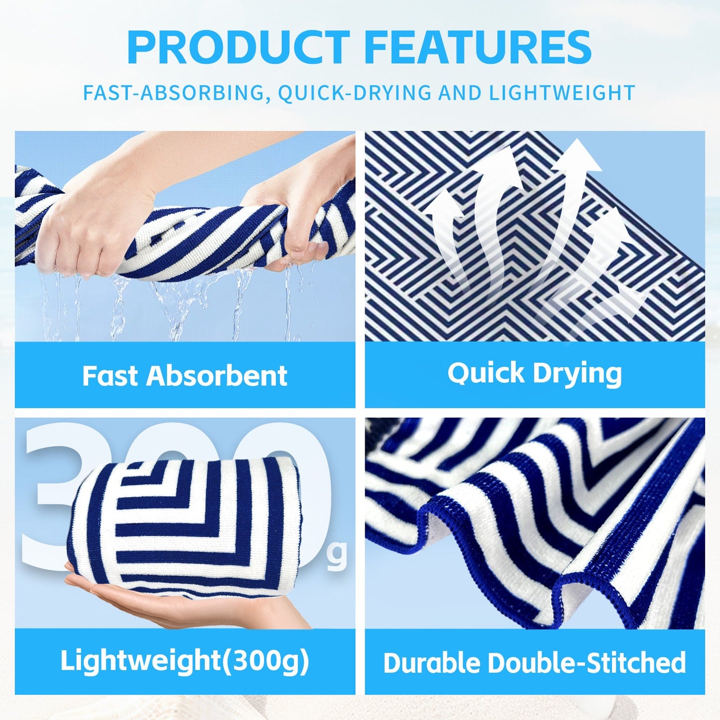 Rectangular Quick Dry Beach Towel with Tassel