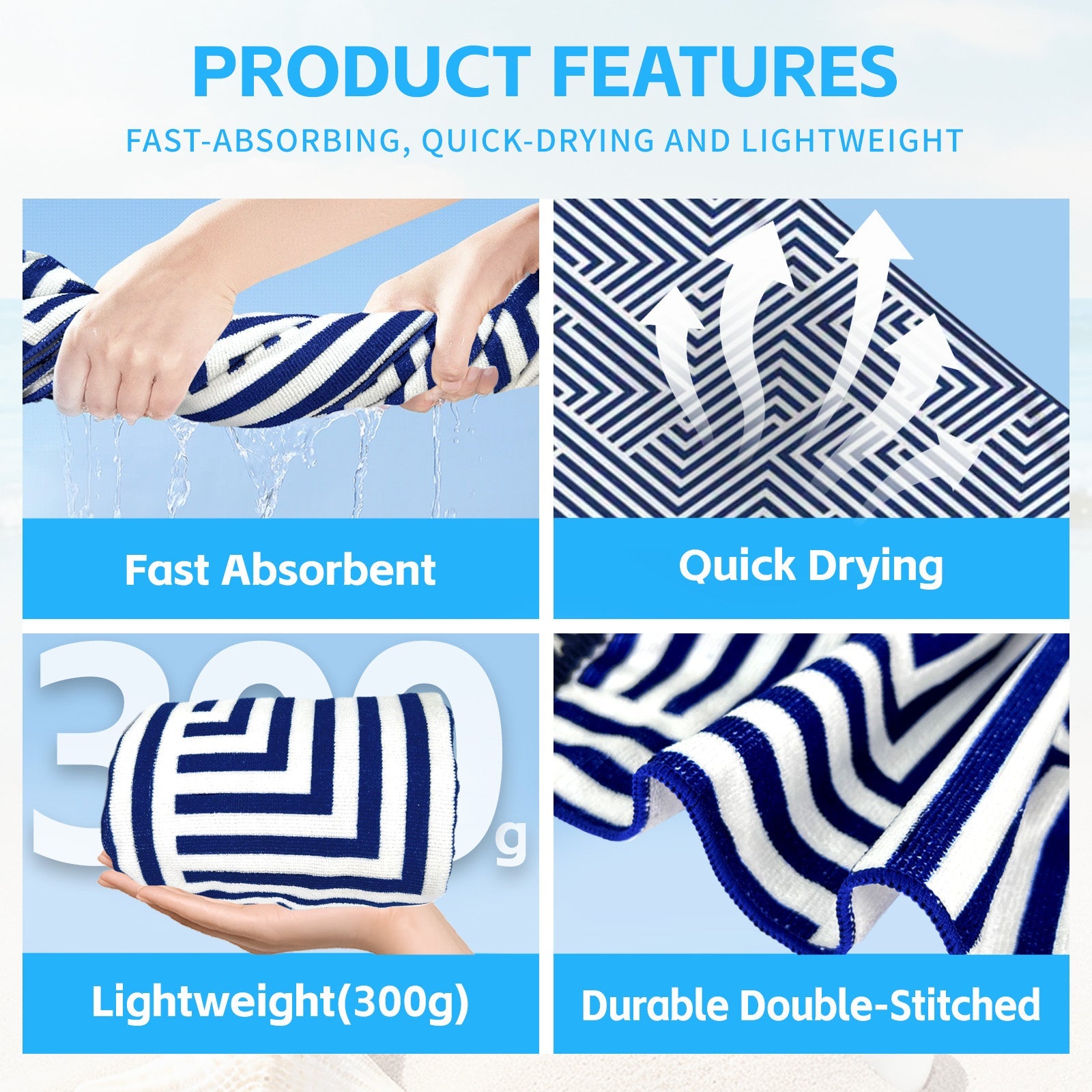 Rectangular Quick Dry Beach Towel with Tassel