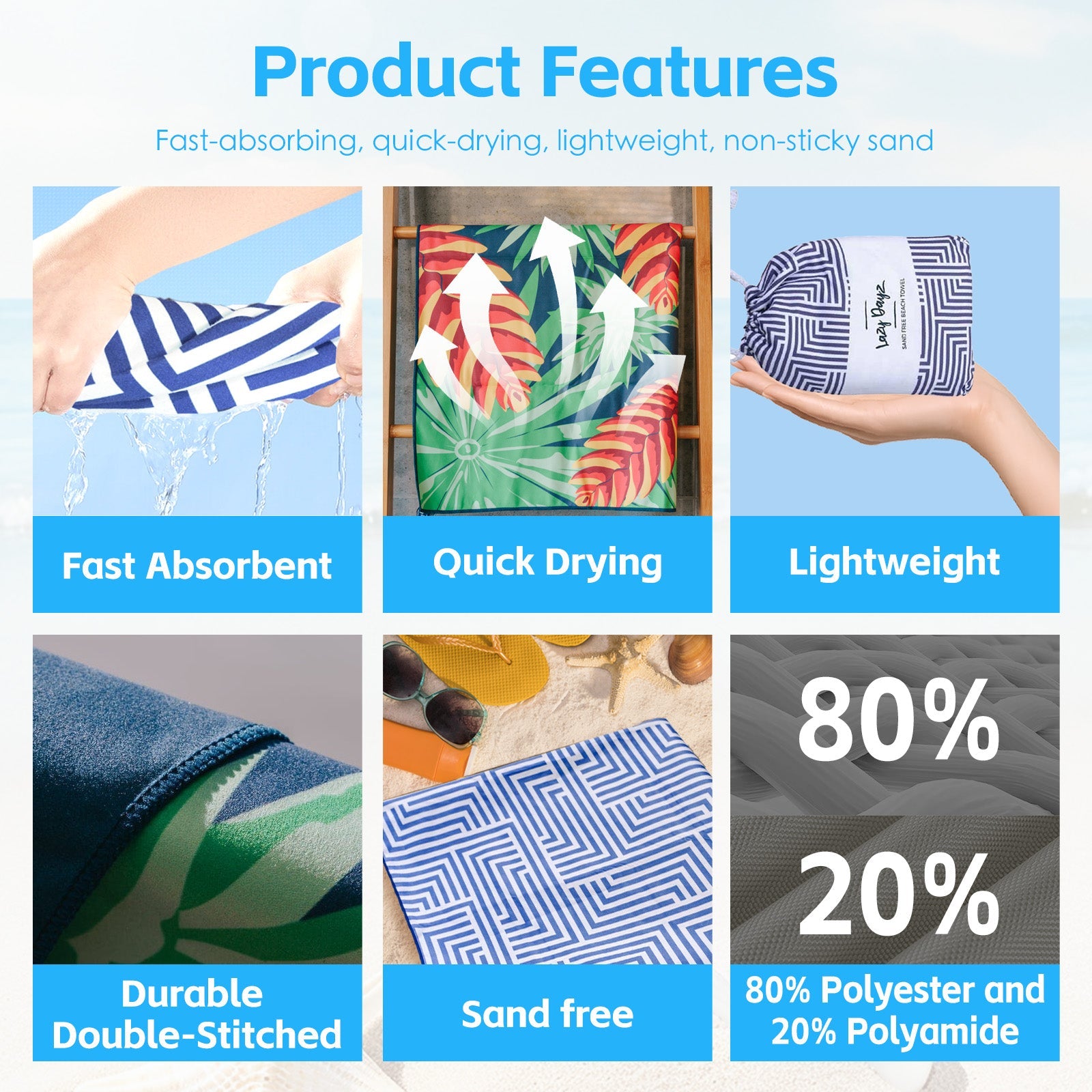 Lazy Dayz Quick Drying Sand Free Beach Towel - Mossman