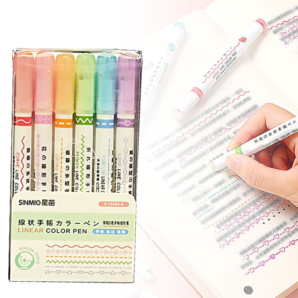 6PCS/Set  Curve Highlighter Pen Set, Tip Pens with Different Curve Shapes Fine