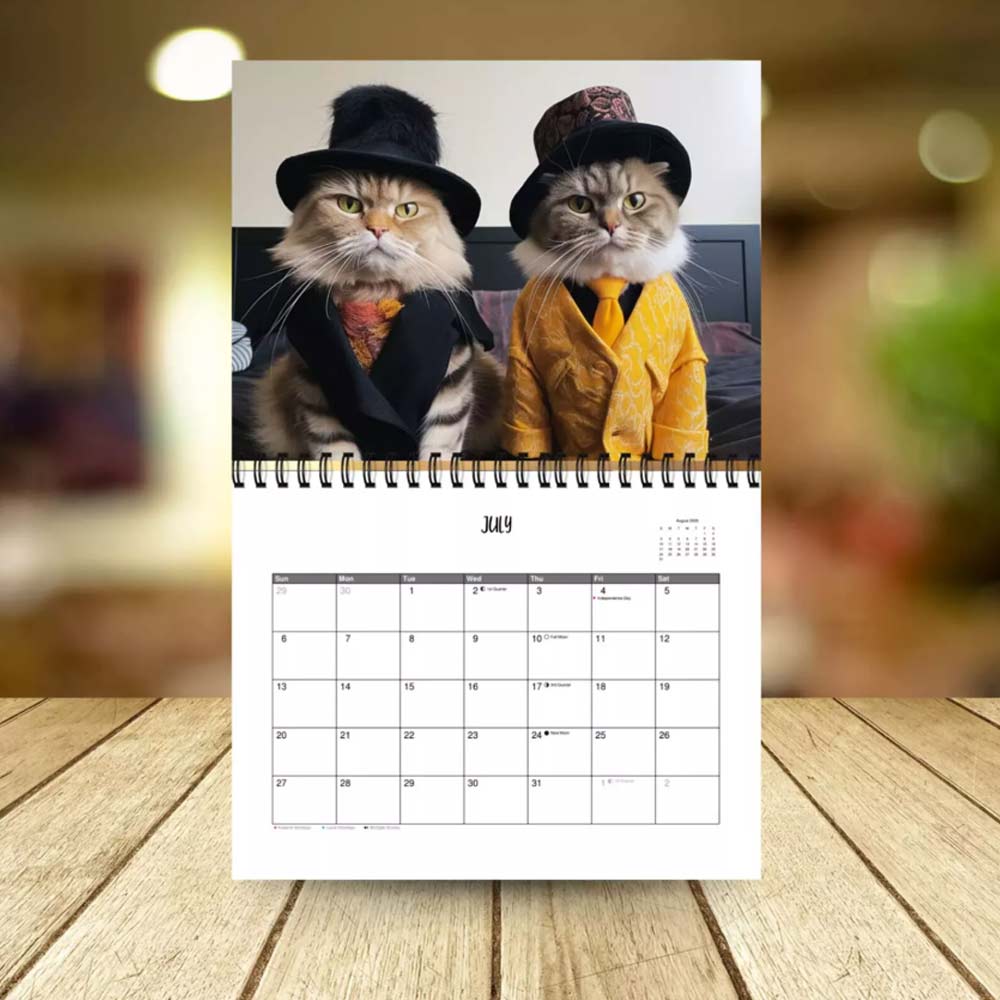 Stylish Cats Wall Calendar 2025, 12 Month Calendar, Hanging Calendar for Cat Love, Home Office Wall Calender