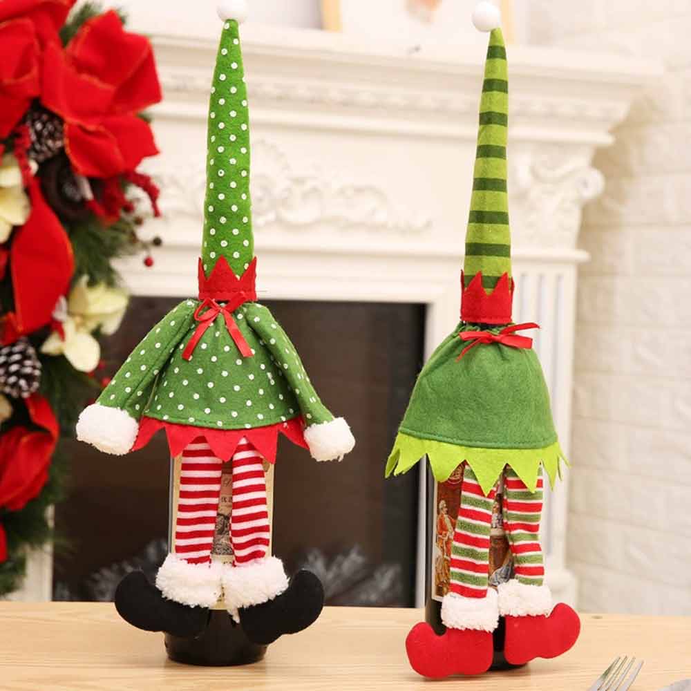 4PCS Christmas Bottle Toppers – Santa Hat Wine Covers for Holiday Table Decor