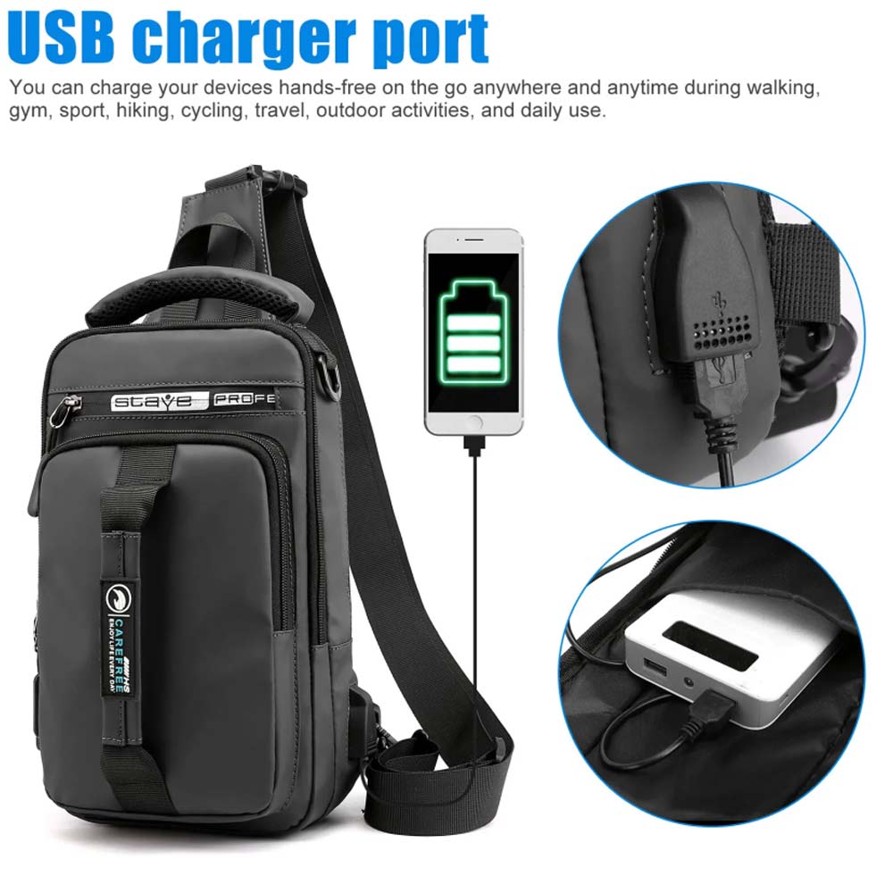 Men's Anti-Theft Sling Crossbody Backpack – Chest Shoulder Messenger Bag with USB Port