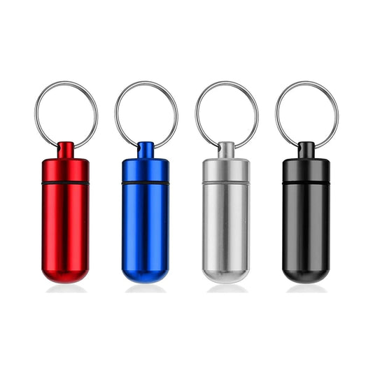 4X Keychain Pill Holder - Aluminum Portable Keyring Medicine Case
