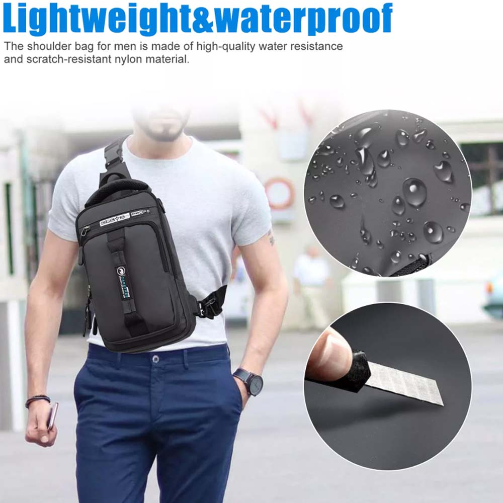 Men's Anti-Theft Sling Crossbody Backpack – Chest Shoulder Messenger Bag with USB Port