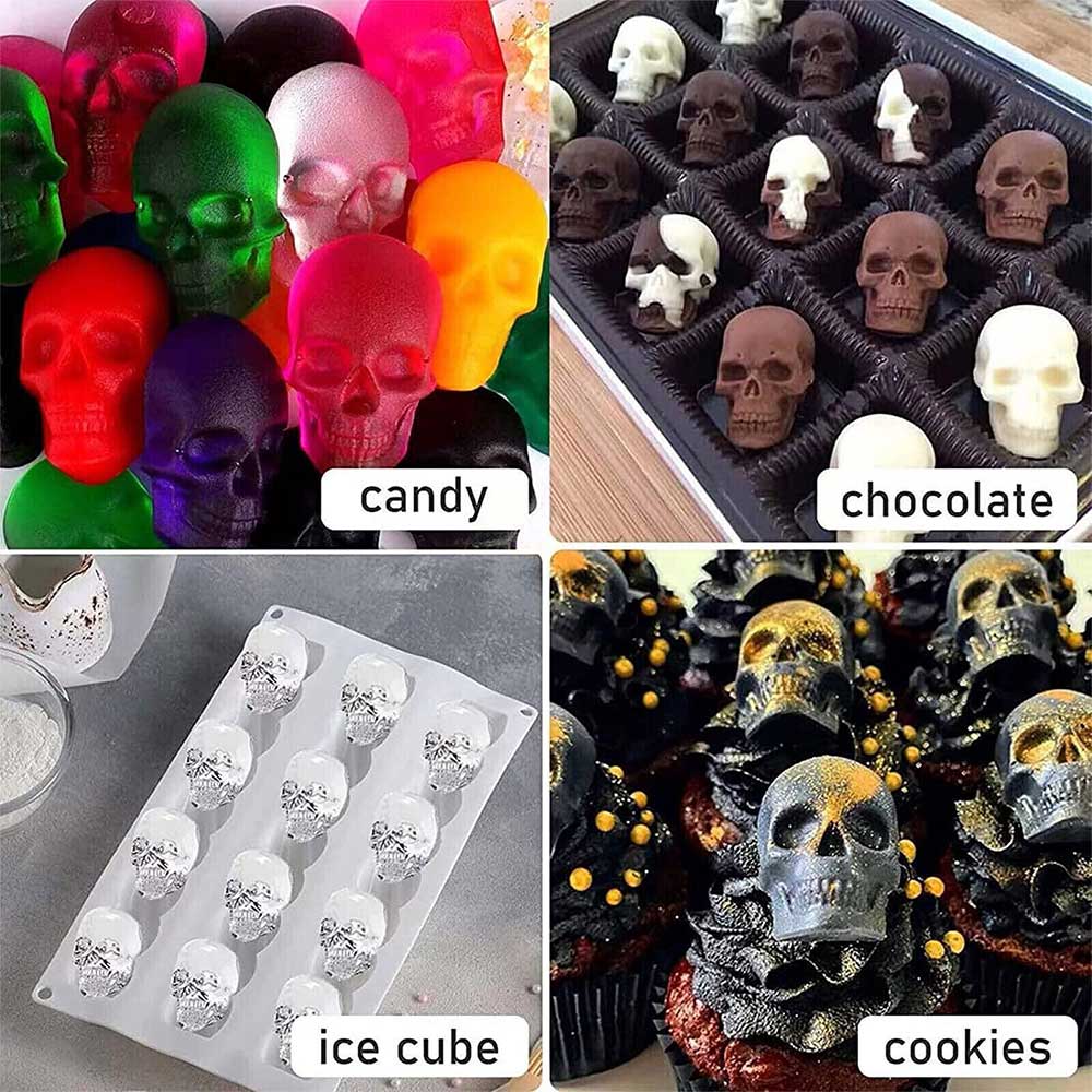 40 Cavity Jelly Mold Gummy Candy Mould Ice Tray Silicone Halloween Skull