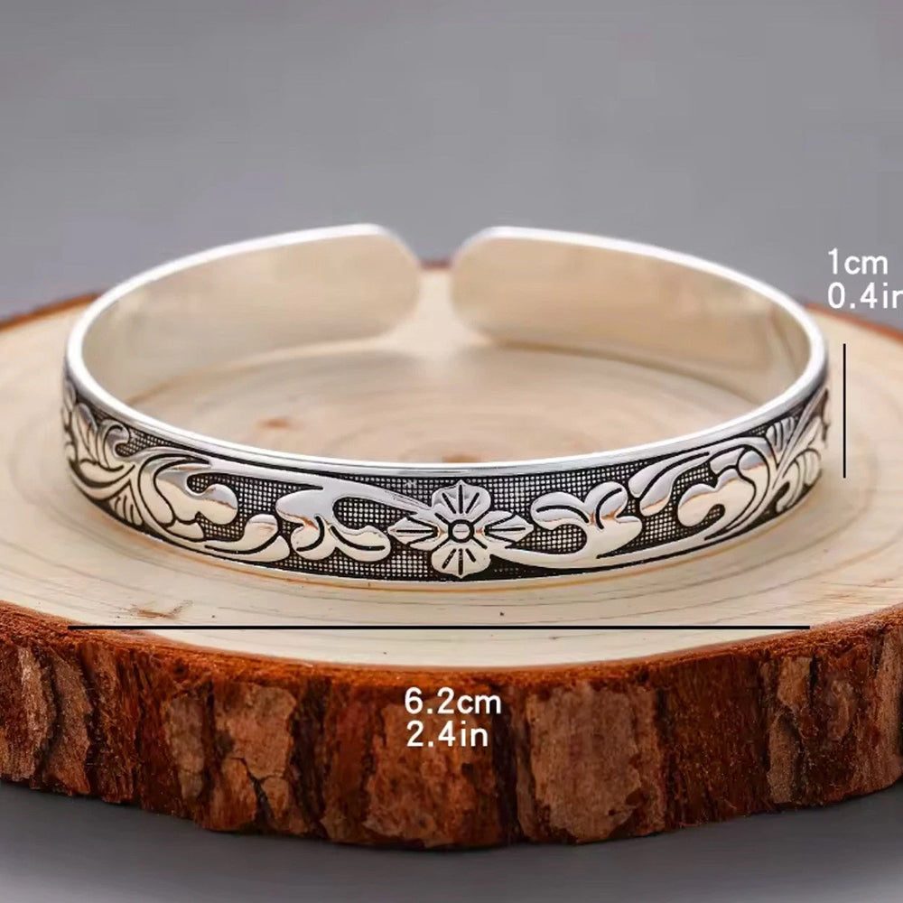 Women Men 925 Sterling Silver Jewelry Flower Charm Cuff Bangle Bracelet Gift