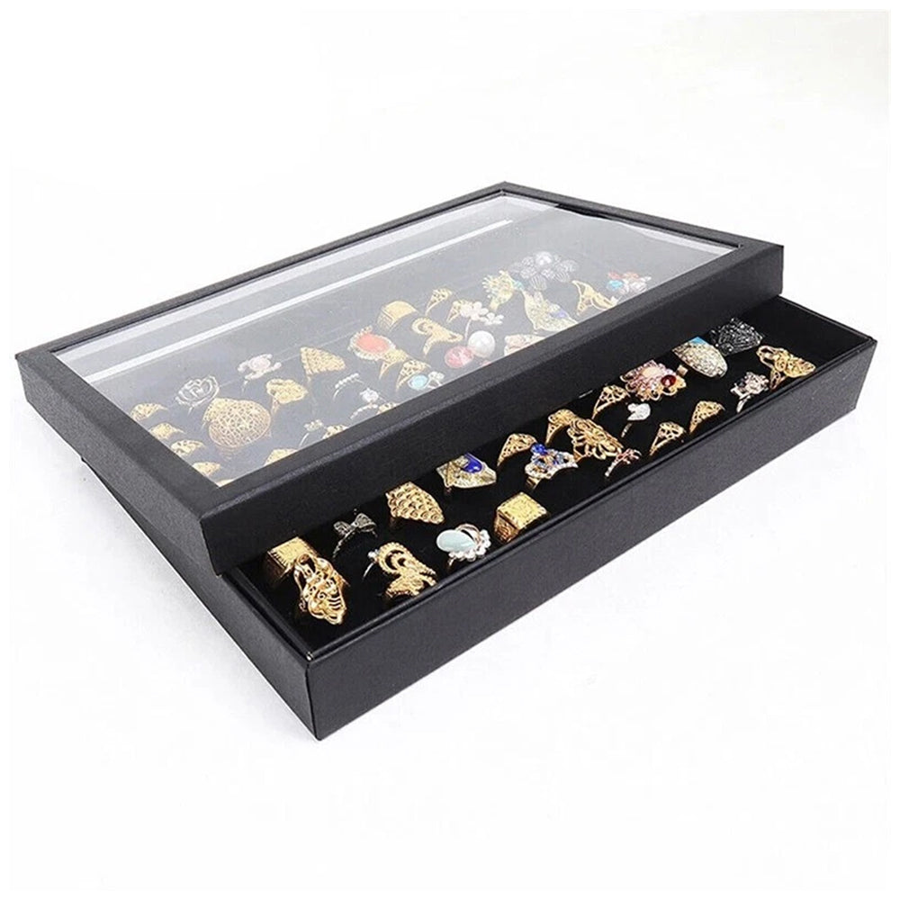 100-Slot Ring Storage Box – Jewellery Display Organiser Case Tray Holder