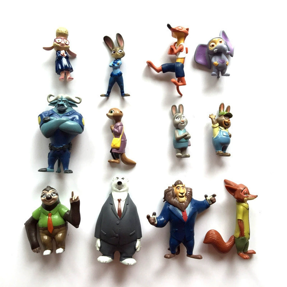 12pcs Cartoon Animal Mini PVC Figures -Colorful Character Collection Set