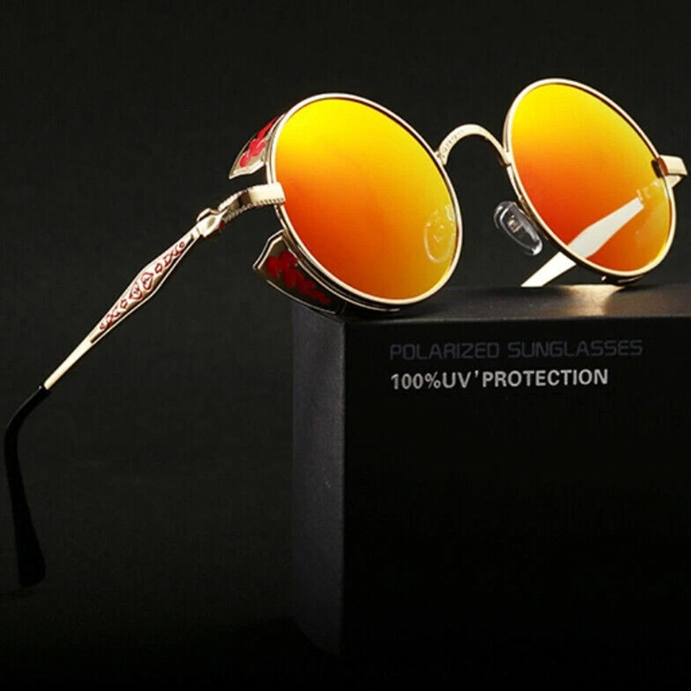 Steampunk Polarized Sunglasses Men Women UV400 Driving Retro Round Glasses
