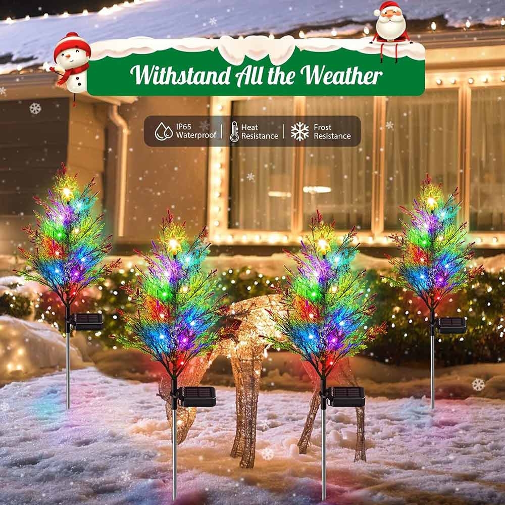 2Pack Solar Christmas Tree Garden Stake Lights Outdoor Waterproof Multi-Color Pathway Lights