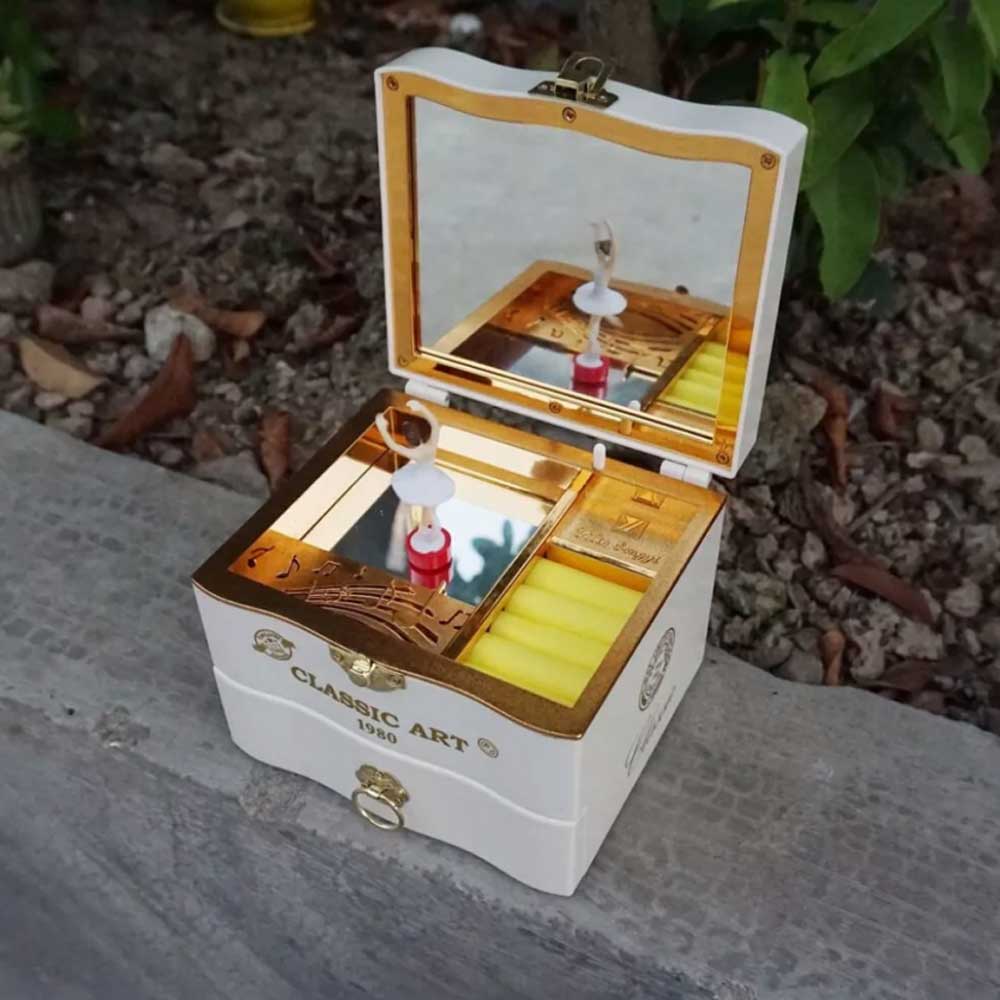 Vintage Automatic Music Box with Ballet Dancing Girl 2-layer Jewelry Box Gift for Her