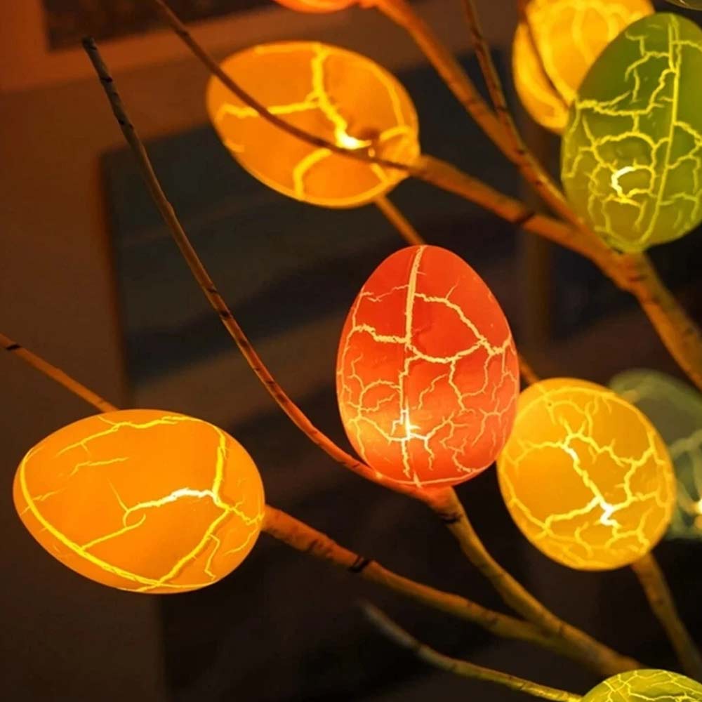 Easter LED Twig Tree - Pre-Lit Birch Light Up Decoration with 24 Colorful Eggs