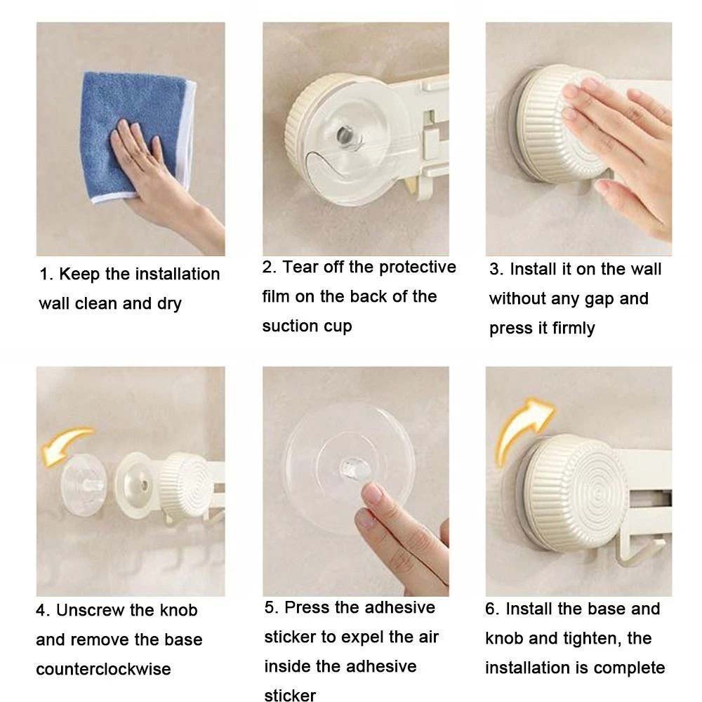 9-Hook Suction Cup Hook Rack - Wall Mounted Bathroom Kitchen Utensil Organizer