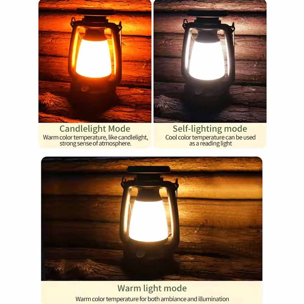 Solar Camping Lantern – USB Rechargeable LED Tent Light with Rotary Dimming