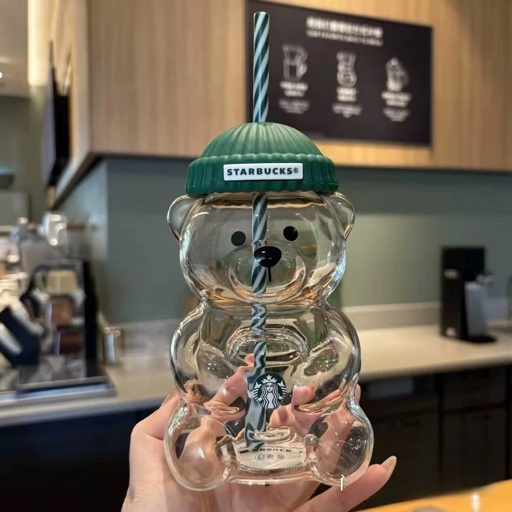 2026 Barista Star Bear Limited Edition Glass Cup with Lid & Straw – 20oz (591ml) Collector's Gift Cup