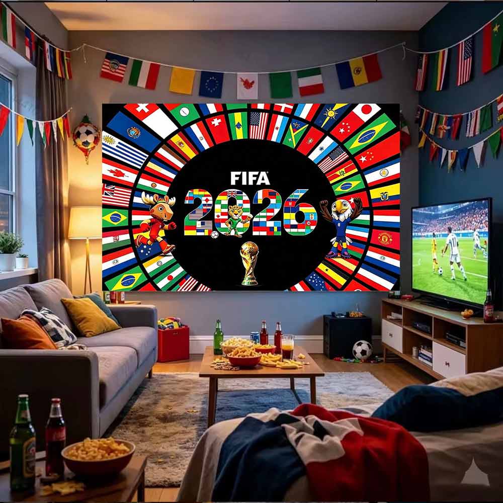 2026 World Cup Flag Tapestry – Football Fan Party Decor, 180×110cm Wall Hanging