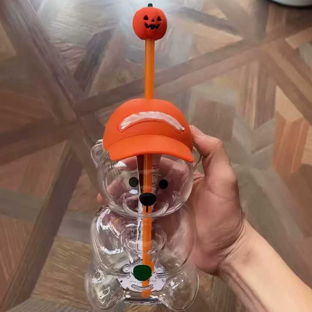 Pumpkin Straw Topper Bear Cup – Halloween Orange Cap Collectible Drinkware
