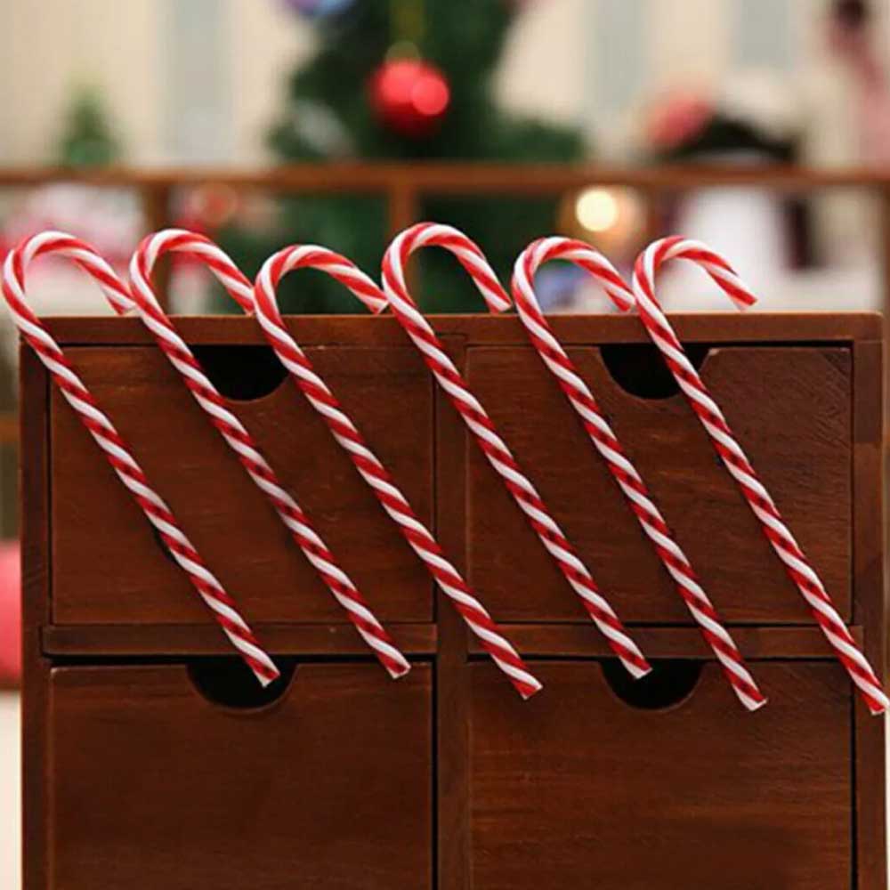 6Pcs/Set Plastic Candy Cane Christmas Hanging Decoration Xmas Tree Ornament