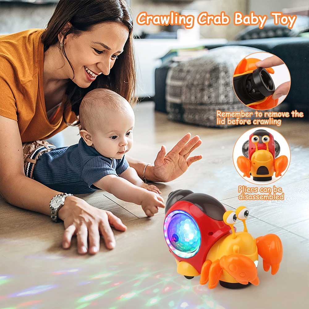 Electric Music Crawling Crab Baby Toy LED Light Up Kids Toddler Interactive Toys