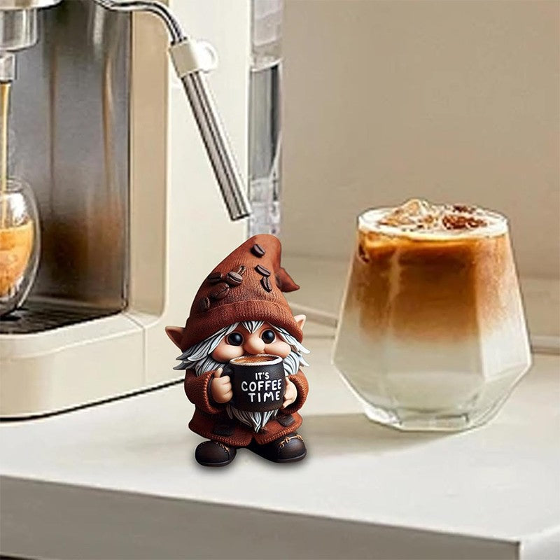 Outdoor Resin Gnome Ornament Coffee Time Figurine Gnome Figurine Garden Decor