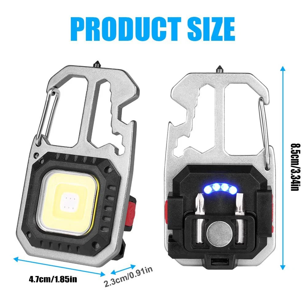 1x USB Rechargeable LED COB Work Light - Mini Keychain Torch with Magnet & 7 Modes