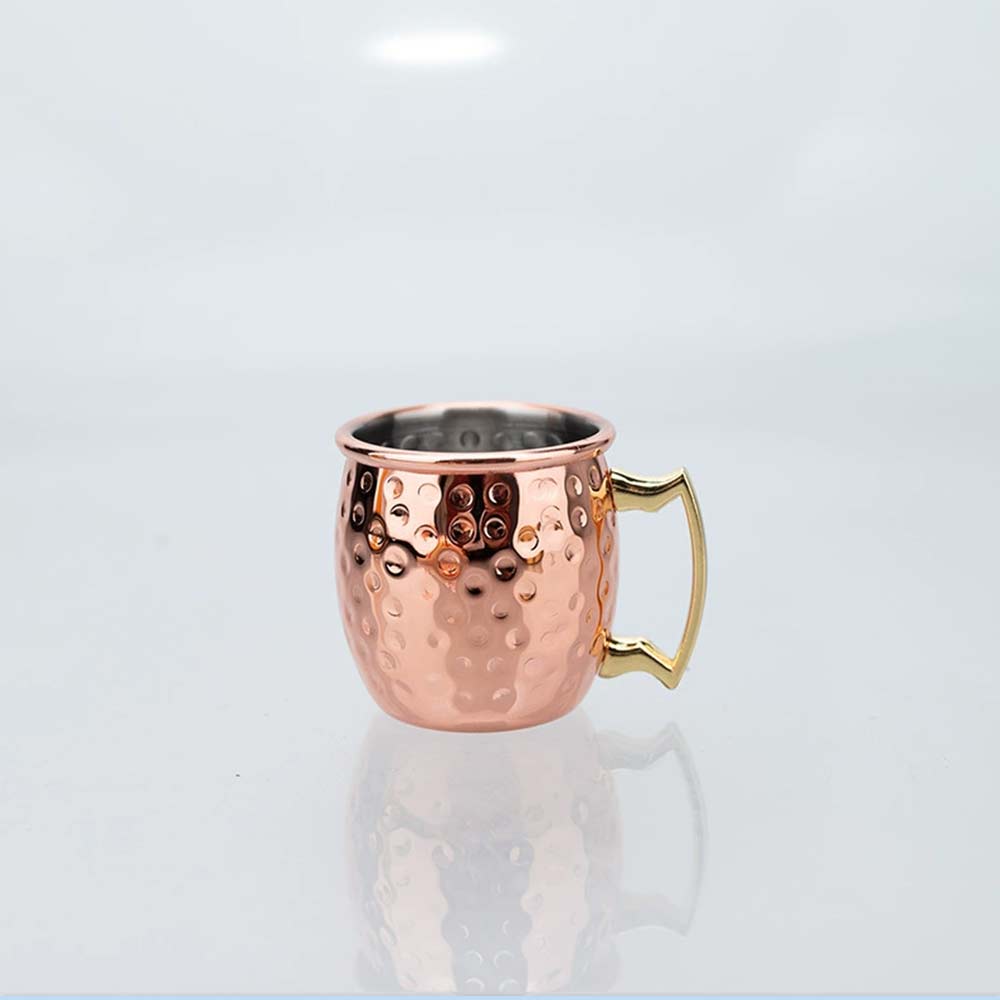 Handcrafted Moscow Mule Mug Set – 2x 60ml Copper Mugs with Brass Handle for Cocktails & Cold Drinks