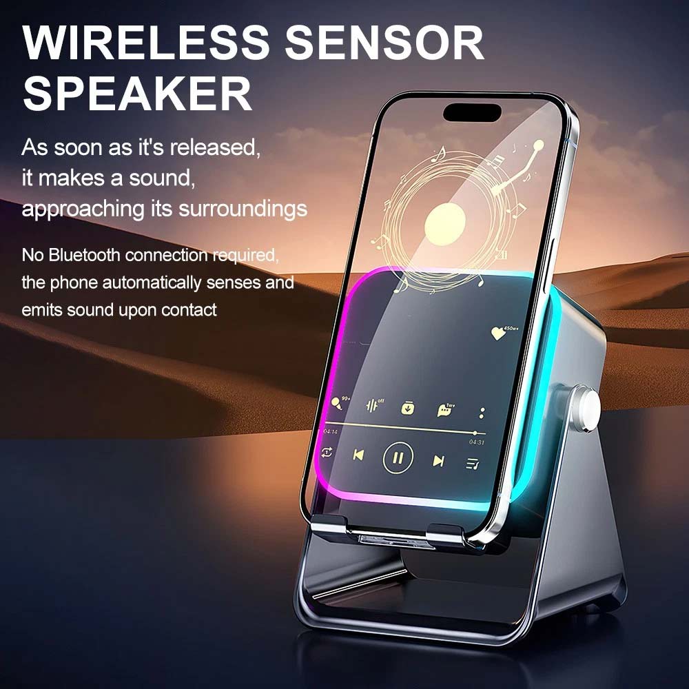 Mini Induction Speaker with Phone Stand - 5-in-1 Wireless Bluetooth Audio & Light