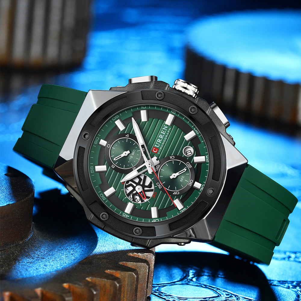 Sport Chronograph Watch for Men – Multifunction Quartz with Silicone Band