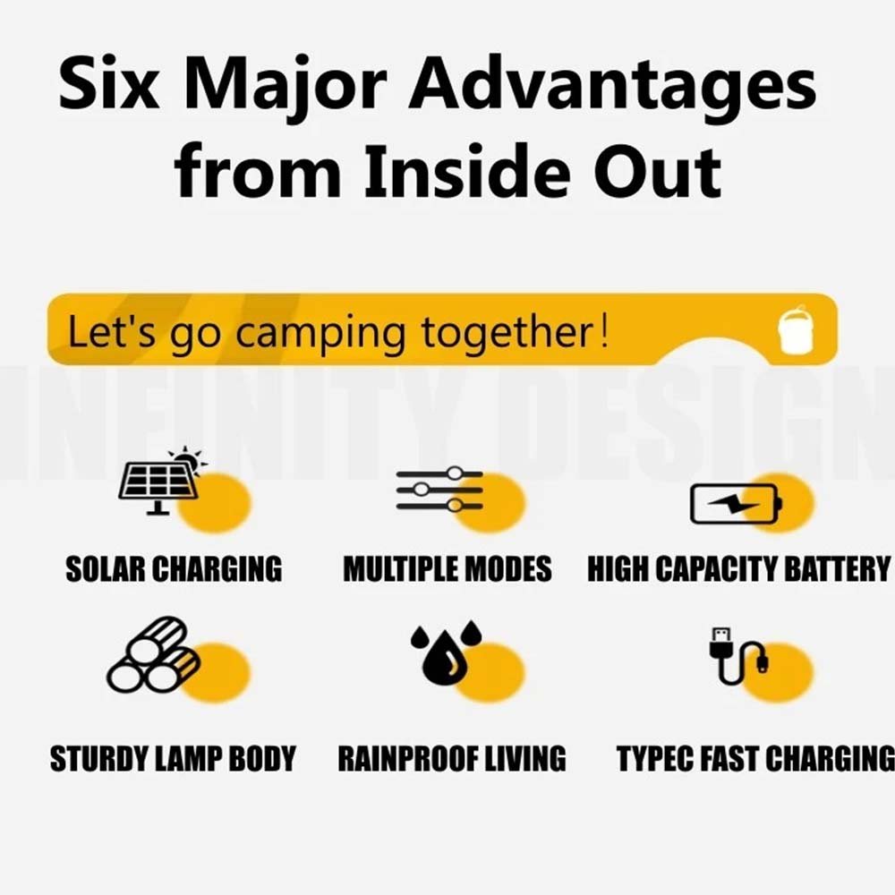 Solar Camping Lantern Flashlight - LED USB Rechargeable Tent Light for Outdoor Use