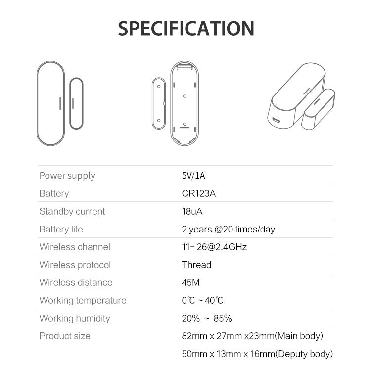 WiFi Magnetic Door Alarm – Smart Sensor with Matter Thread & Phone Alert