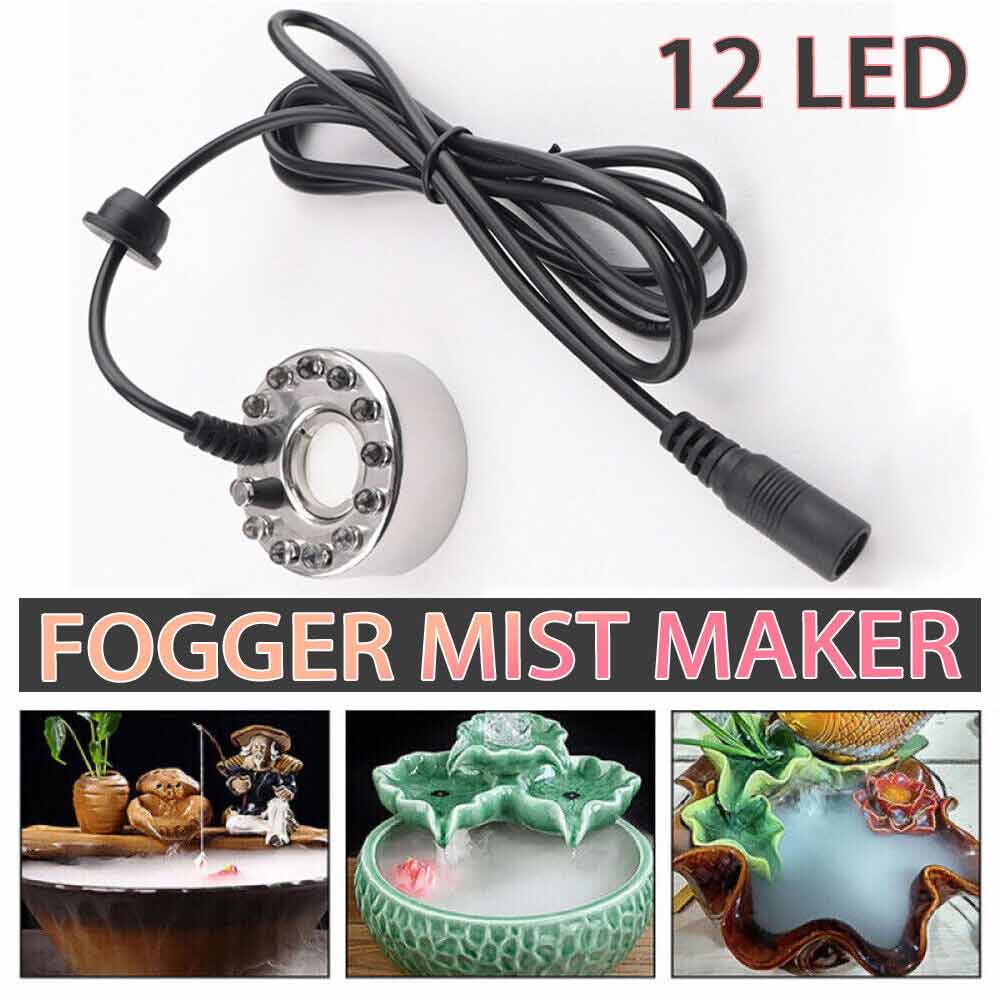 12 LED Fogger Mist Maker Fountain Mister Air Humidifier Fish Aquarium Rockery without Adapter
