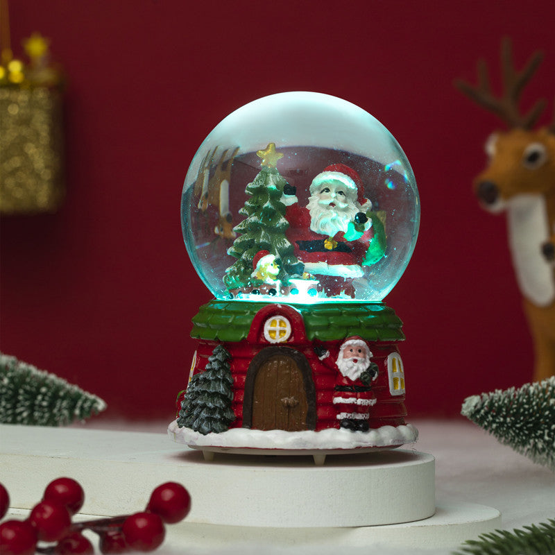 Musical Snow Globe – Christmas Tree & Santa House 12cm Tabletop Decoration