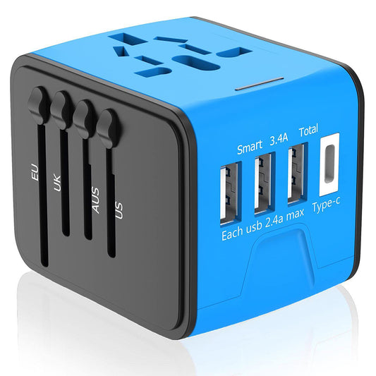 Universal World Travel Adapter 3 USB + Type-C Charger US/UK/EU/AU Plug Converter