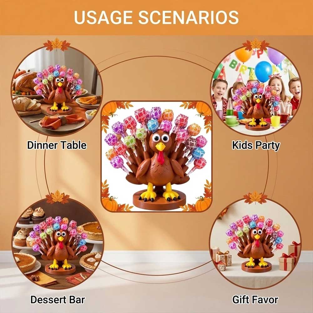 3D Turkey Lollipop Holder – Thanksgiving Candy Display Stand for Holiday Decor