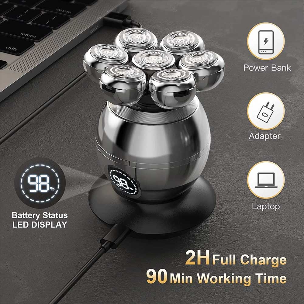 7-in-1 Men's Electric Shaver & Grooming Kit - 7D Rotating Head for Bald Head, Beard, Hair & Facial Care