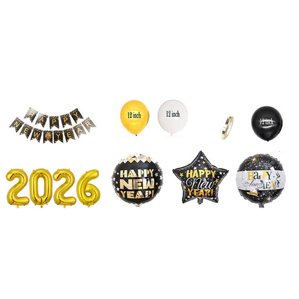 Large Happy New Year 2026 Balloons Set 2026 New Year's Eve Balloon Decorations