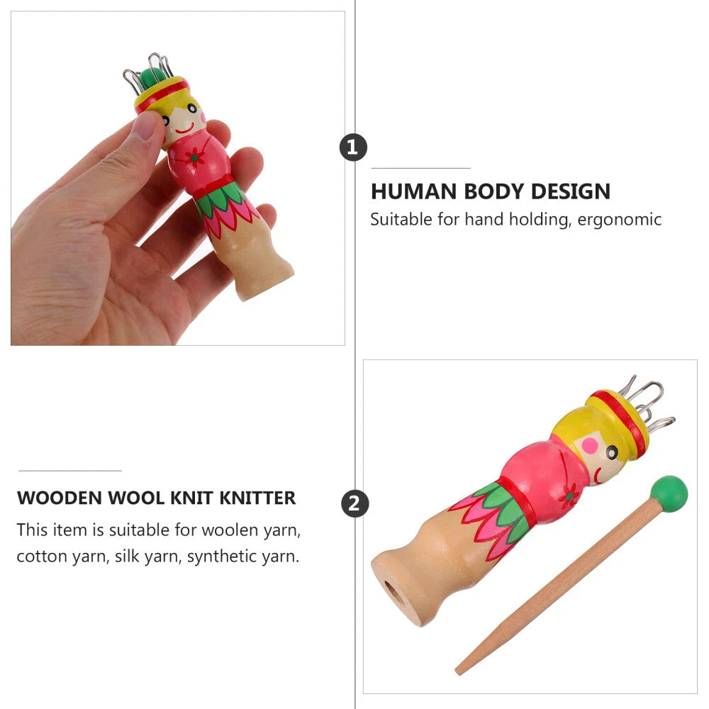Large Wooden Knitting Spool Doll – French Knitting & Corking Tool for Beginners, Educational Hand Weaving Craft Kit