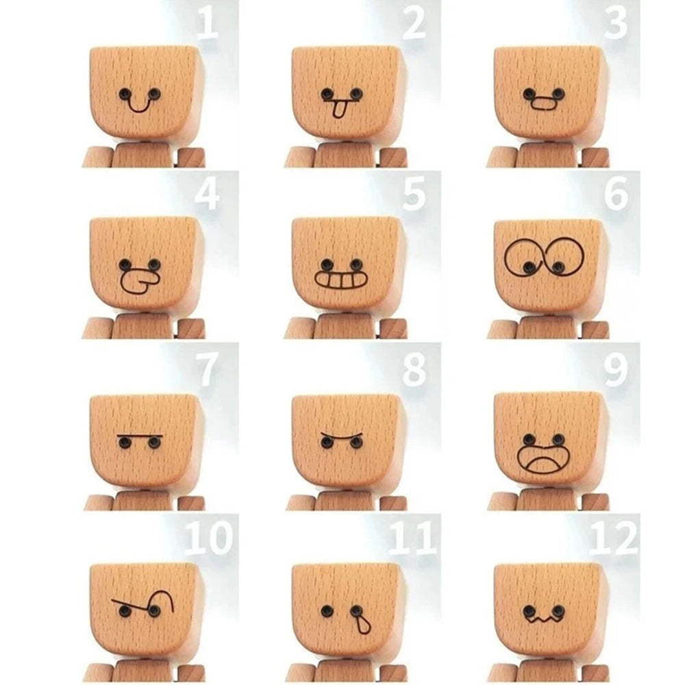Magnetic Expression Shaking Wooden Man - 12 Fun Face Car Dashboard Decor