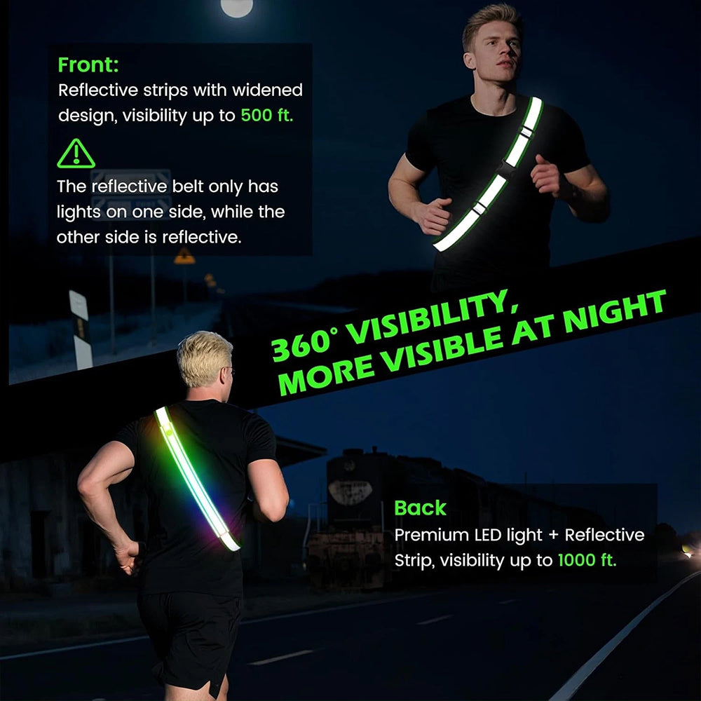 LED Reflective Sash – USB Rechargeable Flashing Safety Belt for Night Walking