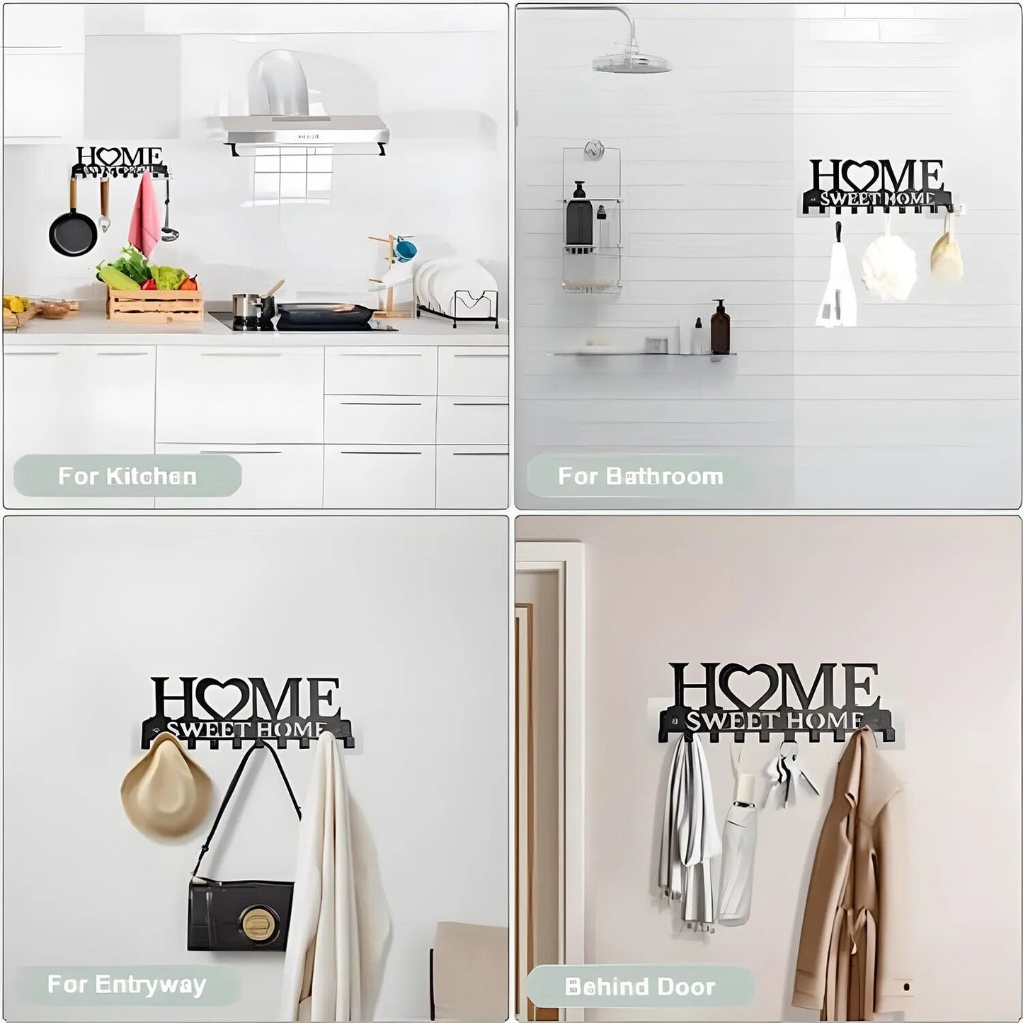 Iron Wall Mounted Home Sweet Home Hanging Hanger Hooks Hat Key Holder Rack Shelf