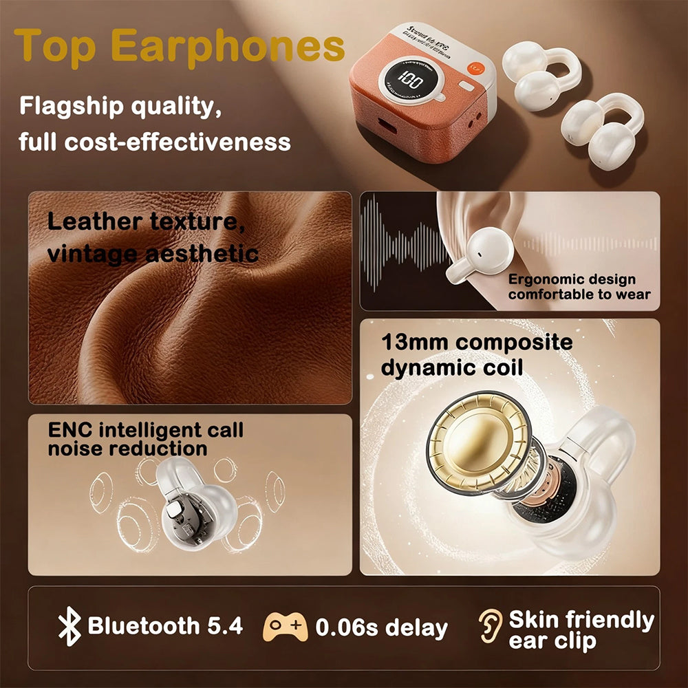 Wireless Clip-On Earbuds – Open Ear Bluetooth Headset for iPhone & Android