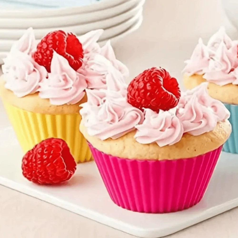 24PCS Reusable Silicone Cupcake Cases - Non-Stick, Multicolored Muffin Baking Cups