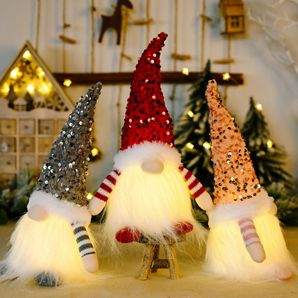 1x Christmas Gnome Santa Light with Bling Hat Xmas Party Decor Home Table Decor
