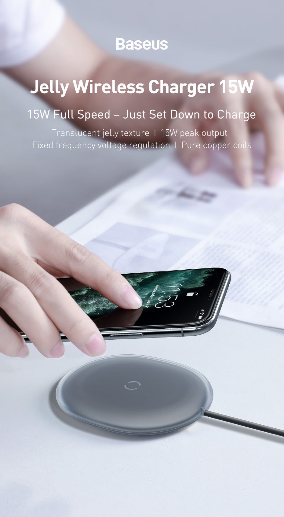 Baseus 15W Qi Wireless Charger for iPhone 14 13 Fast Charging Samsung Huawei