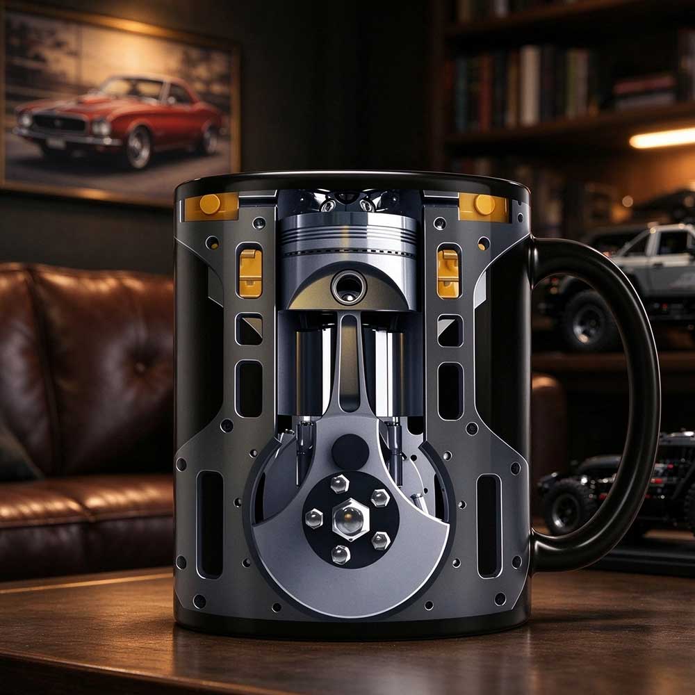 Ceramic Mechanic Mug 350ml – 3D Engine Piston Coffee Cup for Car Lovers