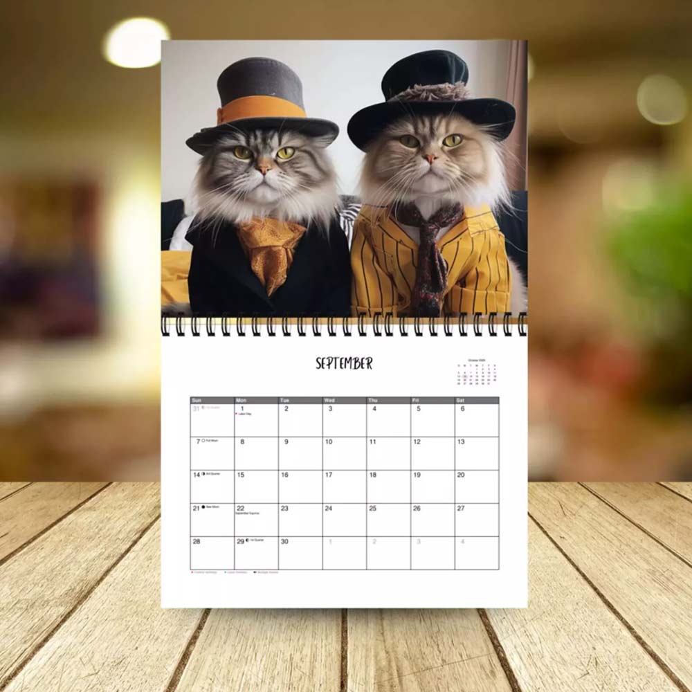 Stylish Cats Wall Calendar 2025, 12 Month Calendar, Hanging Calendar for Cat Love, Home Office Wall Calender