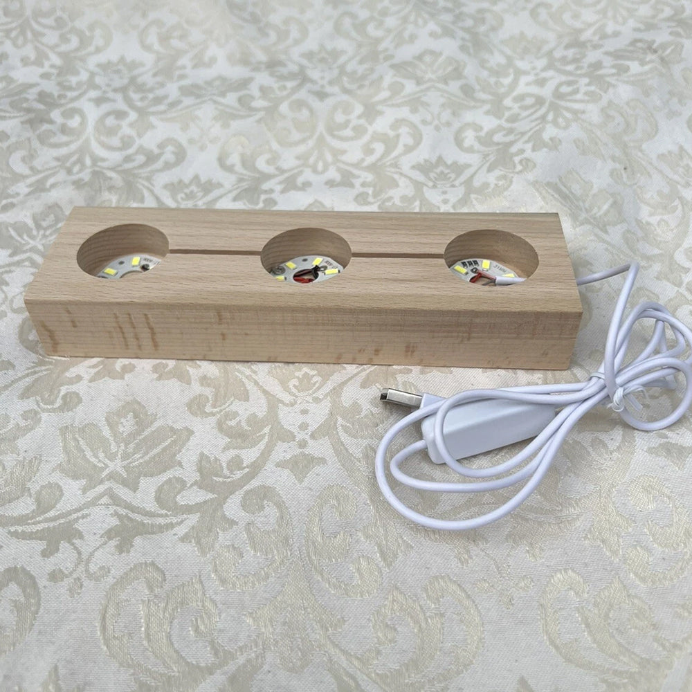 Wooden LED Crystal Holder - Light Up Display Stand with 3 White Lights