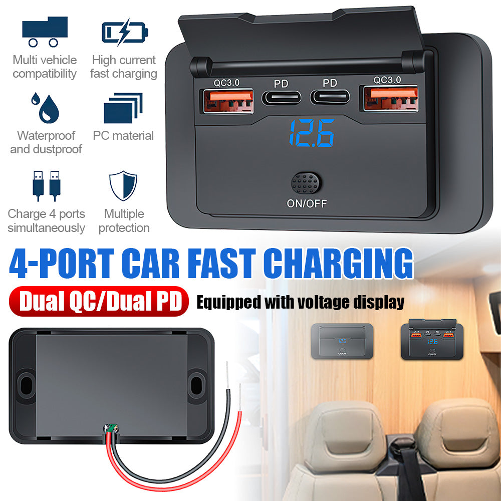 Car DC 12V-24V PD Type C USB Port Fast Charger Socket Power Outlet Panel Charge